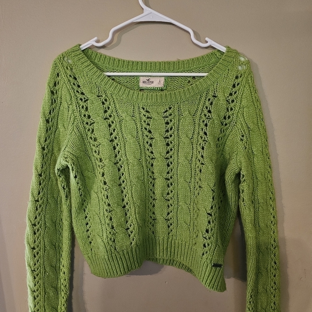 lime green large knit croptop Hollister sweater